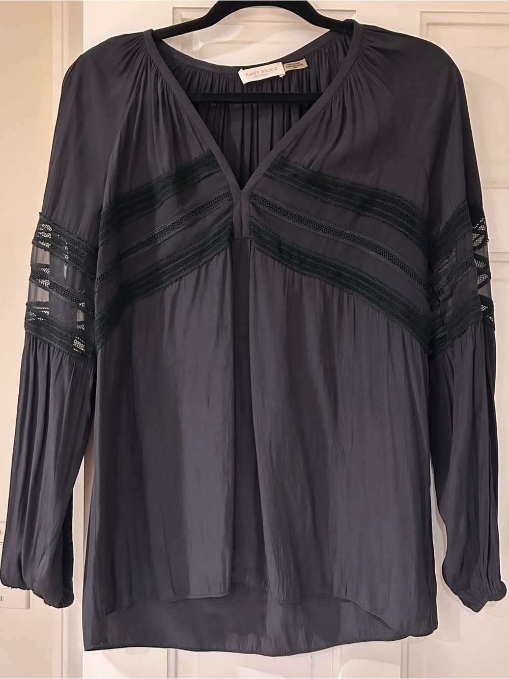 Ramy Brook Women's Black/Charcoal Long-Sleeve V-Neck Blouse